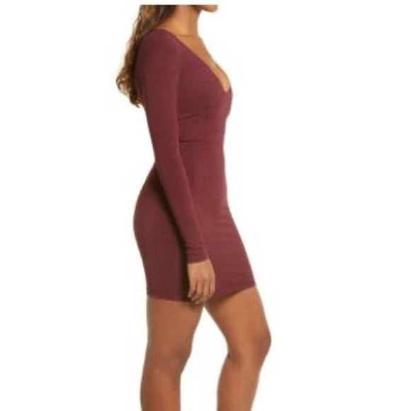 naked wardrobe maroon slimming bodycon long sleeves v neck large - Picture 2 of 7